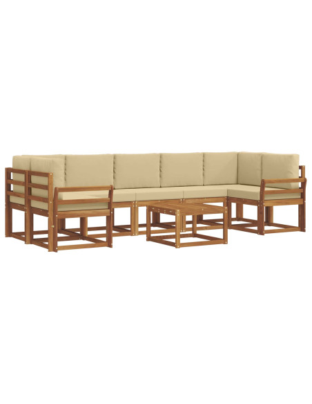 Set di divani da esterno con cuscino 8 pcs Naturale e Beige