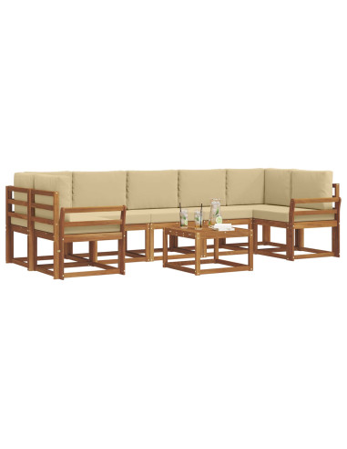 Set di divani da esterno con cuscino 8 pcs Naturale e Beige