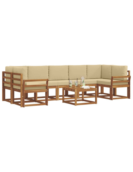 Set di divani da esterno con cuscino 8 pcs Naturale e Beige