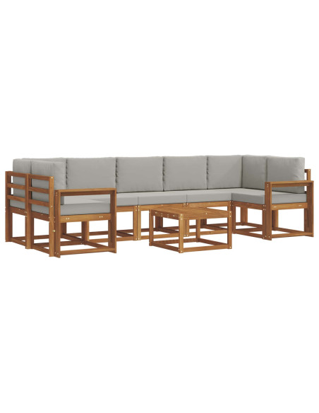 Set di divani da esterno 8 pcs Grigio Naturale e Chiaro