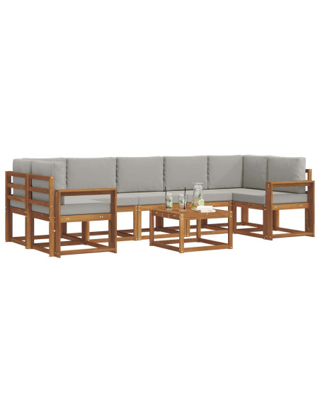 Set di divani da esterno 8 pcs Grigio Naturale e Chiaro