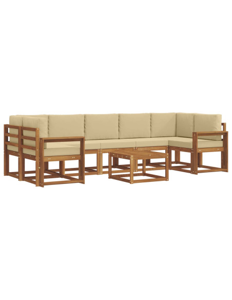 Set di divani da esterno con cuscino 8 pcs Naturale e Beige