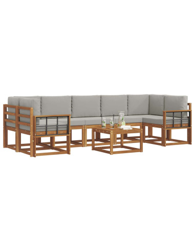 Set di divani da esterno 8 pcs Grigio Naturale e Chiaro