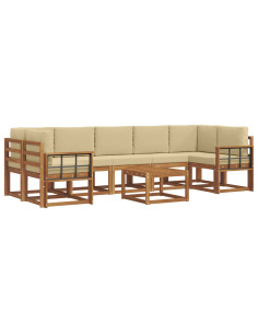 Set di divani da esterno con cuscino 8 pcs Naturale e Beige 2