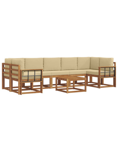 Set di divani da esterno con cuscino 8 pcs Naturale e Beige
