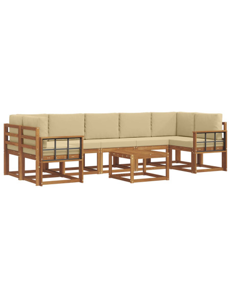 Set di divani da esterno con cuscino 8 pcs Naturale e Beige