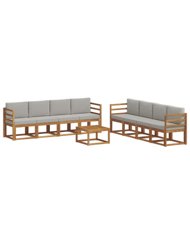 Set di divani da esterno 9 pcs Grigio Naturale e Chiaro