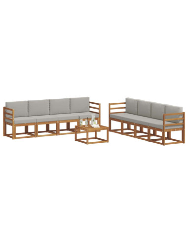 Set di divani da esterno 9 pcs Grigio Naturale e Chiaro