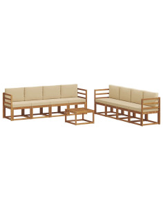 Set di divani da esterno con cuscino 9 pcs Naturale e Beige 2