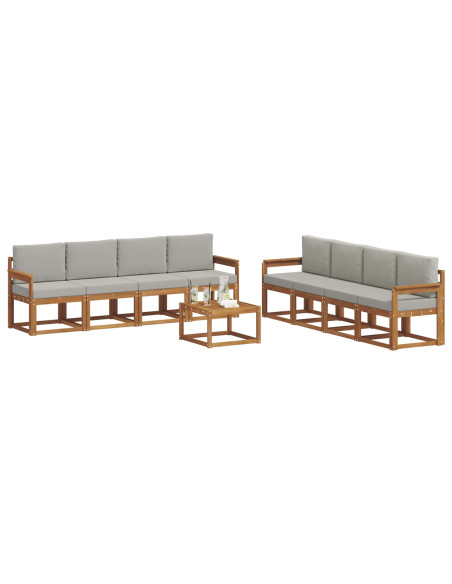 Set di divani da esterno 9 pcs Grigio Naturale e Chiaro