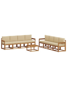 Set di divani da esterno con cuscino 9 pcs Naturale e Beige 2