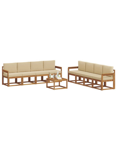 Set di divani da esterno con cuscino 9 pcs Naturale e Beige