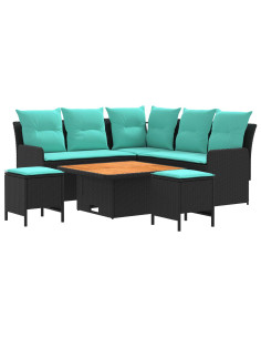 Set di Mobili con cuscino 6 pcs Nero e Turchese Rattan in PE 2