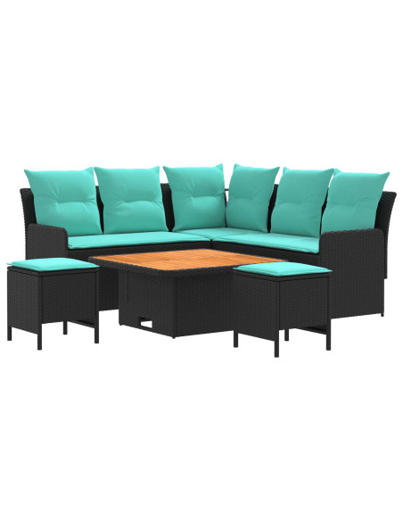 Set di Mobili con cuscino 6 pcs Nero e Turchese Rattan in PE