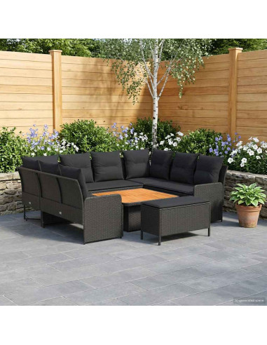 Set di Mobili con cuscino 7 pcs Nero Rattan in PE