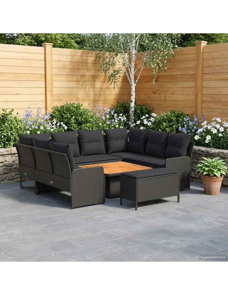 Set di Mobili con cuscino 7 pcs Nero Rattan in PE