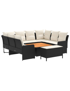 Set di Mobili con cuscino 7 pcs Nero e Crema Rattan in PE 2