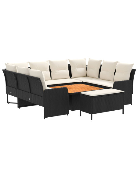 Set di Mobili con cuscino 7 pcs Nero e Crema Rattan in PE