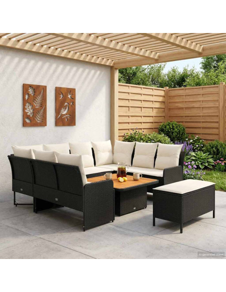 Set di Mobili con cuscino 7 pcs Nero e Crema Rattan in PE