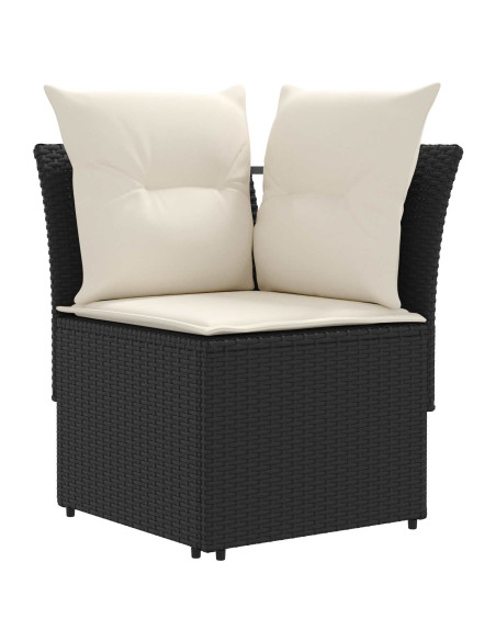 Set di Mobili con cuscino 7 pcs Nero e Crema Rattan in PE