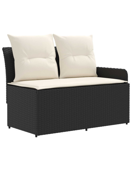 Set di Mobili con cuscino 7 pcs Nero e Crema Rattan in PE