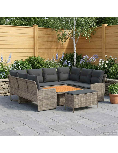 Set di Mobili 7 pcs Grigio e Grigio Scuro Rattan in PE