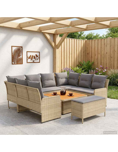 Set di Mobili 7 pcs Beige e Grigio Chiaro Rattan in PE