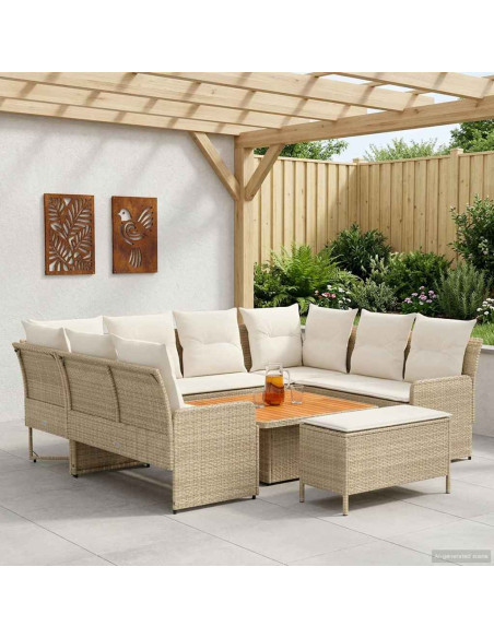 Set di Mobili con cuscino 7 pcs Beige e Crema Rattan in PE