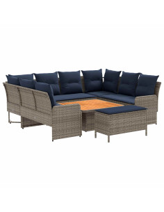Set di Mobili con cuscino 7 pcs Grigio e Blu Navy Rattan in PE 2