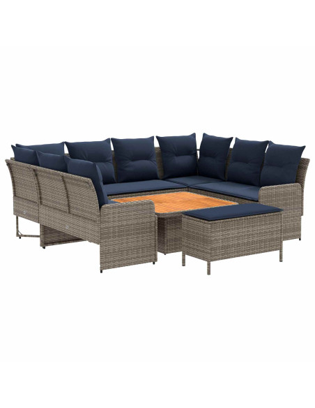 Set di Mobili con cuscino 7 pcs Grigio e Blu Navy Rattan in PE