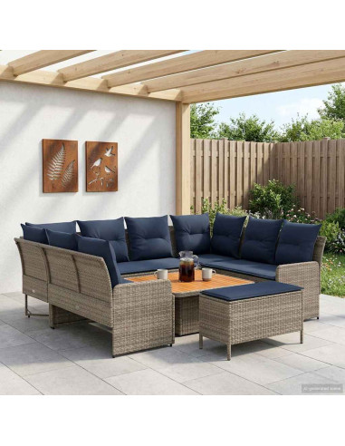 Set di Mobili con cuscino 7 pcs Grigio e Blu Navy Rattan in PE