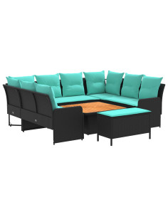 Set di Mobili con cuscino 7 pcs Nero e Turchese Rattan in PE 2