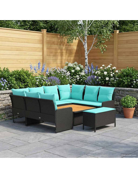 Set di Mobili con cuscino 7 pcs Nero e Turchese Rattan in PE