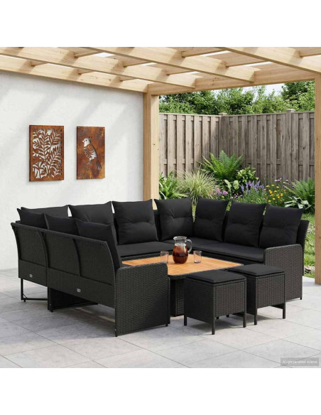 Set di Mobili con cuscino 8 pcs Nero Rattan in PE