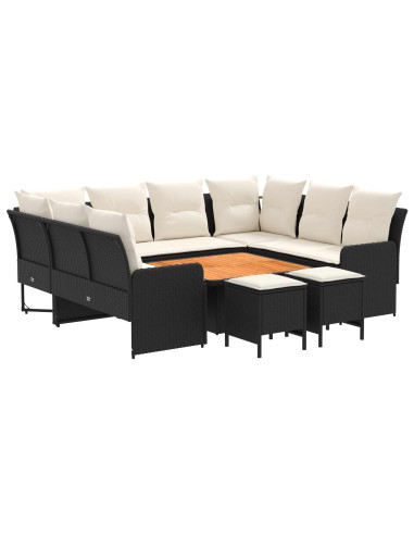 Set di Mobili con cuscino 8 pcs Nero e Crema Rattan in PE