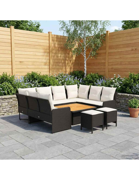 Set di Mobili con cuscino 8 pcs Nero e Crema Rattan in PE