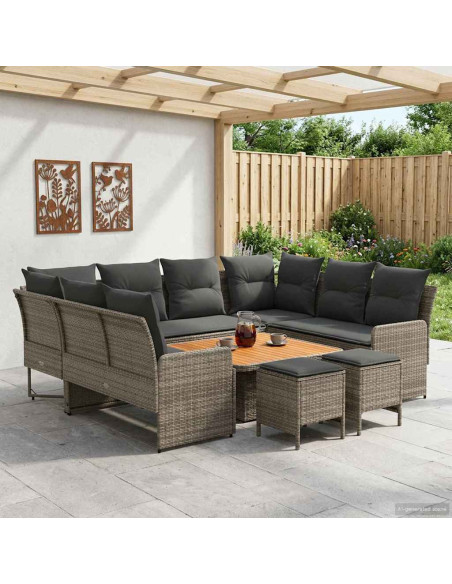 Set di Mobili 8 pcs Grigio e Grigio Scuro Rattan in PE