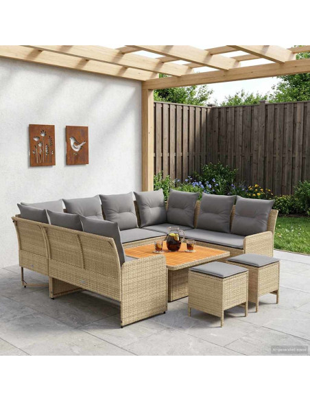 Set di Mobili 8 pcs Beige e Grigio Chiaro Rattan in PE