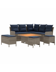 Set di Mobili con cuscino 7 pcs Grigio e Blu Navy Rattan in PE 2