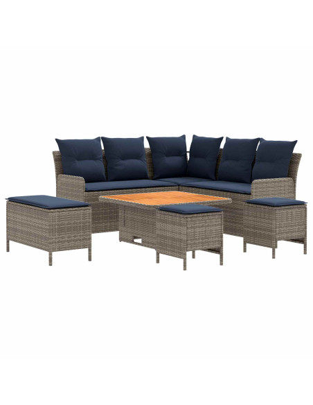 Set di Mobili con cuscino 7 pcs Grigio e Blu Navy Rattan in PE