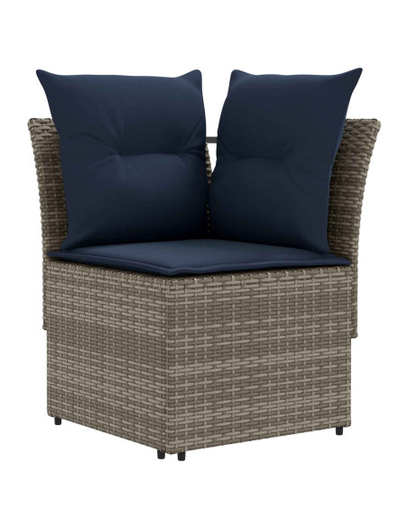 Set di Mobili con cuscino 7 pcs Grigio e Blu Navy Rattan in PE