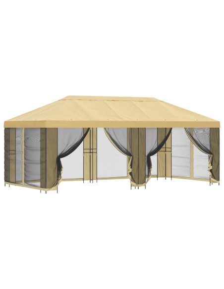 Gazebo con pareti laterali 6 x 3 m Crema Poliestere e Acciaio