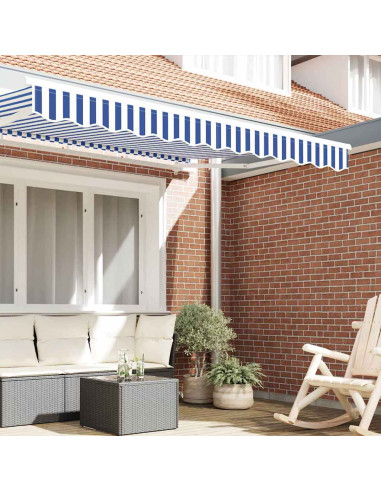 Tenda a Braccio Blu e Bianco 580 x 20 cm Tela