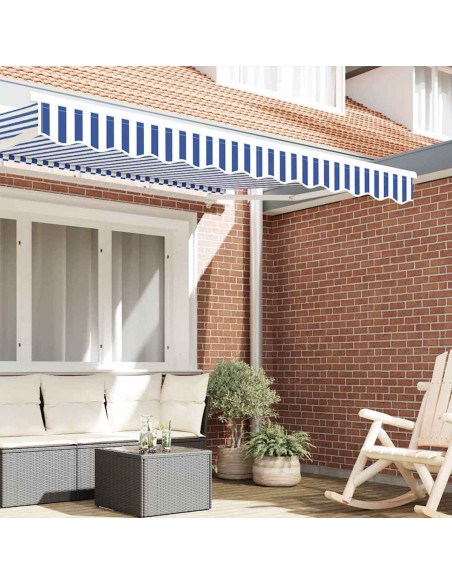 Tenda a Braccio Blu e Bianco 580 x 20 cm Tela