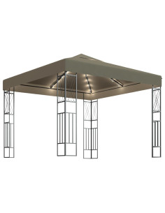 Gazebo con Luci a Stringa LED 3x3 m in Tessuto Grigio Talpa 2