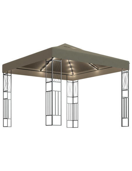 Gazebo con Luci a Stringa LED 3x3 m in Tessuto Grigio Talpa