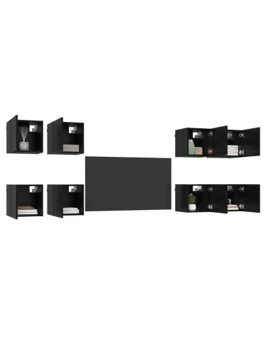 Mobile TV da parete 8 pcs Rovere Nero 30,5 x 30 x 30 cm