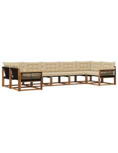 Set di divani da esterno con cuscino 7 pcs Naturale e Beige 2