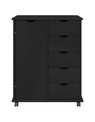 Mobile con Ruote Nero 63,5 x 39 x 79 cm Legno di Pino Massello