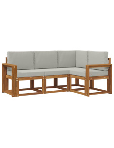 Set di divani da esterno 4 pcs Grigio Naturale e Chiaro 2